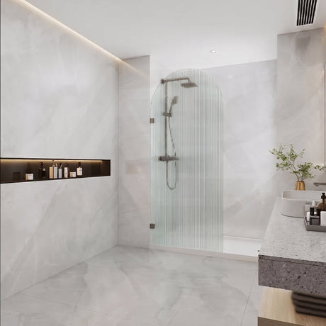 Arch Fluted Frameless Shower Screen Fixed Panel 10mm Tempered Glass 700/800/900/1000x2200mm - Variant Colour Fittings