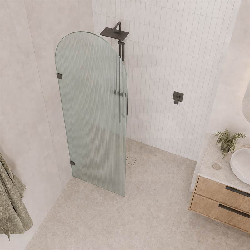 Arch Fluted Frameless Shower Screen Fixed Panel 10mm Tempered Glass 700/800/900/1000x2200mm - Variant Colour Fittings
