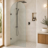 Arch Fluted Frameless Shower Screen Fixed Panel 10mm Tempered Glass 700/800/900/1000x2200mm - Variant Colour Fittings