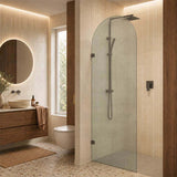 Arch Fluted Frameless Shower Screen Fixed Panel 10mm Tempered Glass 700/800/900/1000x2200mm - Variant Colour Fittings