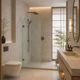Arch Fluted Frameless Shower Screen Fixed Panel 10mm Tempered Glass 700/800/900/1000x2200mm - Variant Colour Fittings