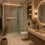 Arch Fluted Frameless Shower Screen Fixed Panel 10mm Tempered Glass 700/800/900/1000x2200mm - Variant Colour Fittings