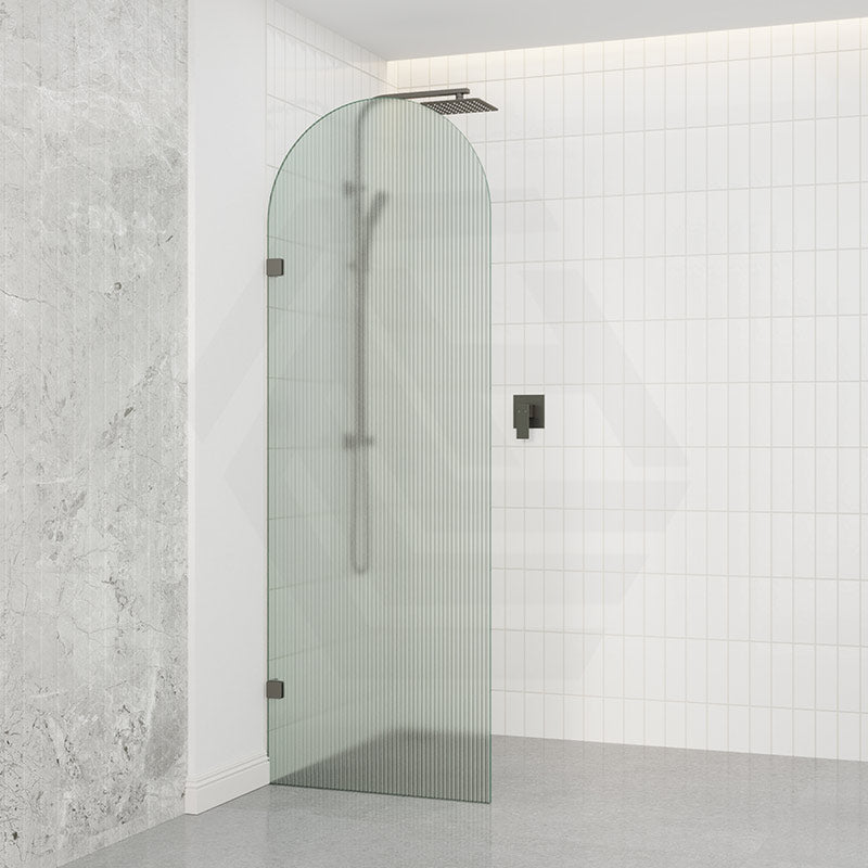 Arch Fluted Frameless Shower Screen Fixed Panel 10mm Tempered Glass 700/800/900/1000x2200mm - Variant Colour Fittings