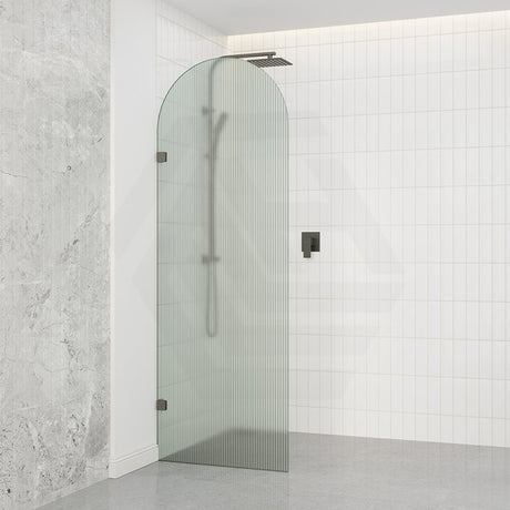 Arch Fluted Frameless Shower Screen Fixed Panel 10mm Tempered Glass 700/800/900/1000x2200mm - Variant Colour Fittings
