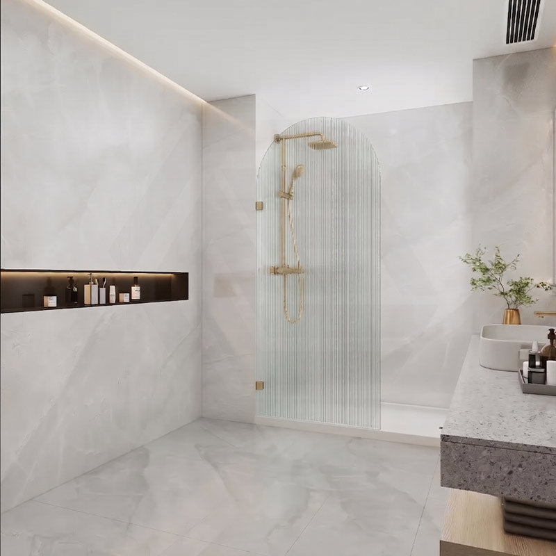 Arch Fluted Frameless Shower Screen Fixed Panel 10mm Tempered Glass 700/800/900/1000x2200mm - Variant Colour Fittings