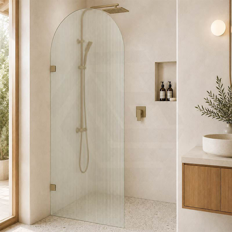 Arch Fluted Frameless Shower Screen Fixed Panel 10mm Tempered Glass 700/800/900/1000x2200mm - Variant Colour Fittings