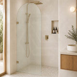 Arch Fluted Frameless Shower Screen Fixed Panel 10mm Tempered Glass 700/800/900/1000x2200mm - Variant Colour Fittings