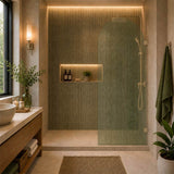Arch Fluted Frameless Shower Screen Fixed Panel 10mm Tempered Glass 700/800/900/1000x2200mm - Variant Colour Fittings