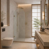 Arch Fluted Frameless Shower Screen Fixed Panel 10mm Tempered Glass 700/800/900/1000x2200mm - Variant Colour Fittings