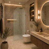 Arch Fluted Frameless Shower Screen Fixed Panel 10mm Tempered Glass 700/800/900/1000x2200mm - Variant Colour Fittings