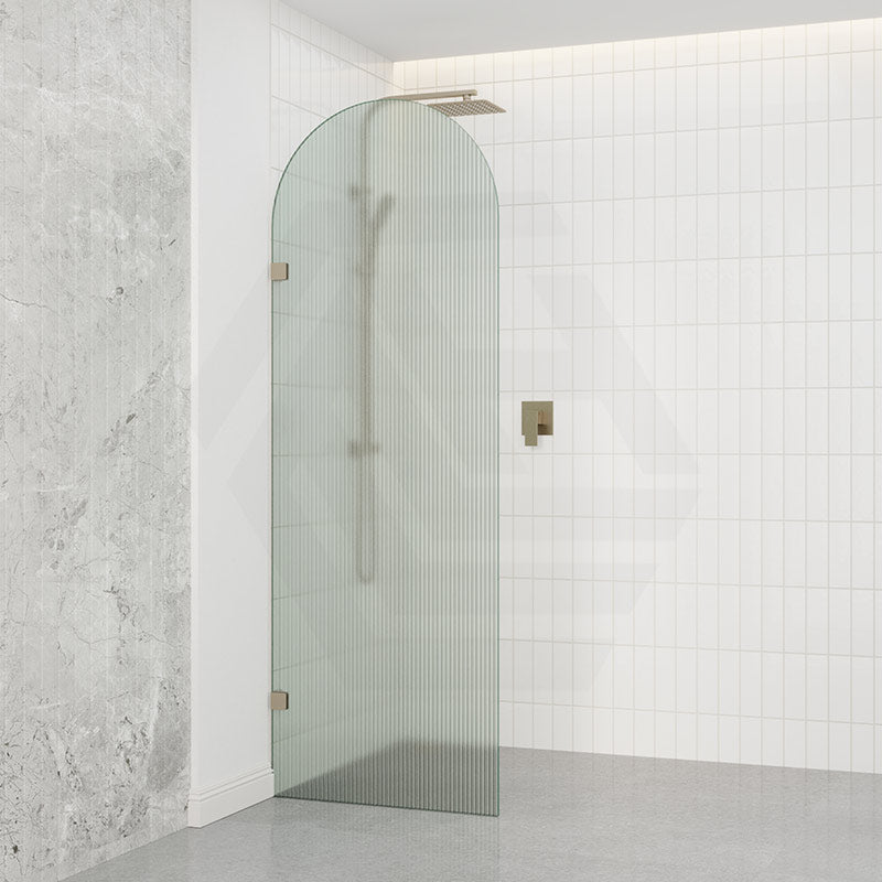 Arch Fluted Frameless Shower Screen Fixed Panel 10mm Tempered Glass 700/800/900/1000x2200mm - Variant Colour Fittings