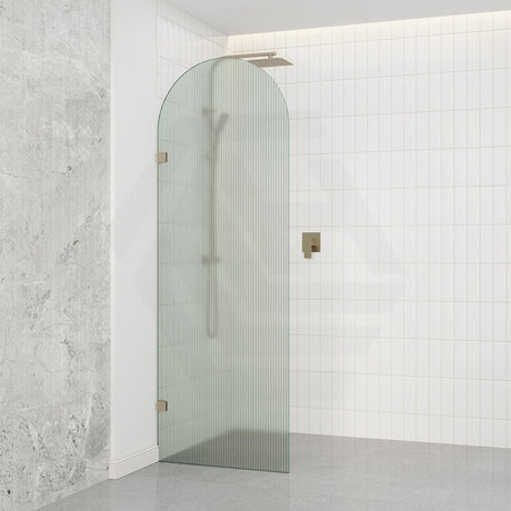 Arch Fluted Frameless Shower Screen Fixed Panel 10mm Tempered Glass 700/800/900/1000x2200mm - Variant Colour Fittings