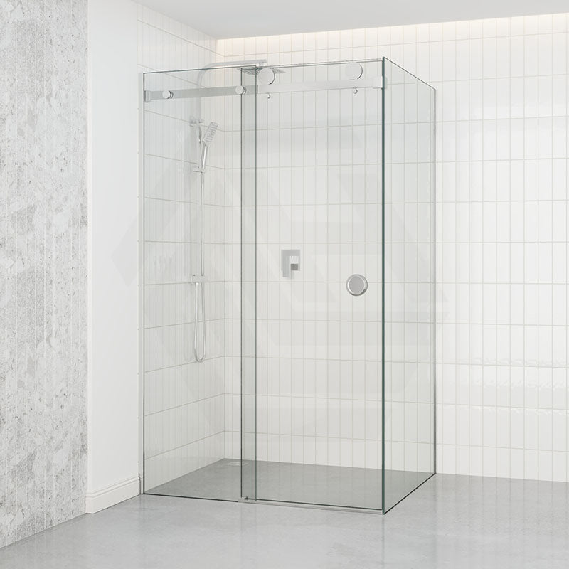 Tempered Glass Frameless L Shape Shower Screen Sliding Round Handle Chrome