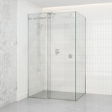 Tempered Glass Frameless L Shape Shower Screen Sliding Round Handle Chrome