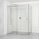 Tempered Glass Frameless L Shape Shower Screen Sliding Square Handle Chrome