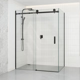 Tempered Glass Frameless L Shape Shower Screen Sliding Square Handle Black
