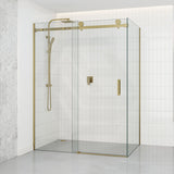 G#1(Gold) 1180-2000x2000mm Sliding Shower Screen L Shape Frameless Brushed Gold Square Handle 10mm Glass