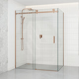 1180-2000x2000mm Sliding Shower Screen L Shape Frameless Brushed Bronze Square Handle 10mm Glass