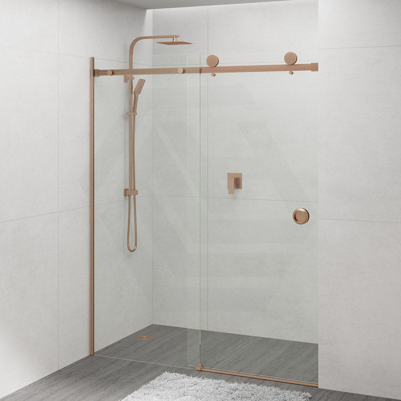 870-1180x2000mm Wall to Wall Sliding Shower Screen Frameless Variant Colour Stainless Steel Square Rail 10mm Glass Round Handle