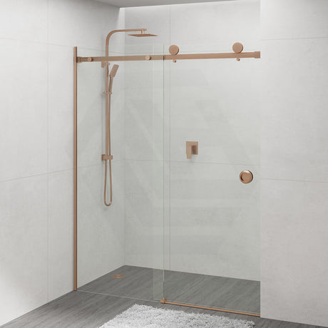 870-1180x2000mm Wall to Wall Sliding Shower Screen Frameless Variant Colour Stainless Steel Square Rail 10mm Glass Round Handle