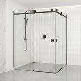870-1450Mm Shower Screen Matt Black Frameless Double Sliding 10Mm Glass 2000Mm Height Screens