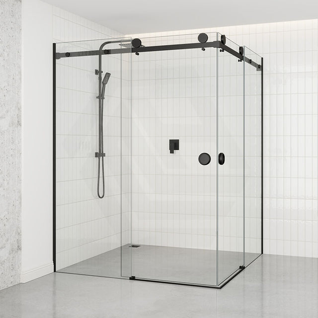 870-1450Mm Shower Screen Matt Black Frameless Double Sliding 10Mm Glass 2000Mm Height Screens