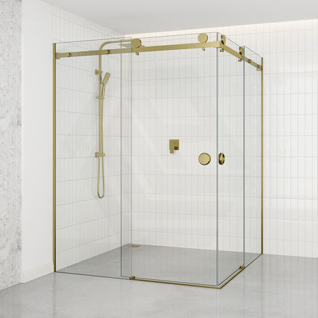 G#1(Gold) 870-1450Mm Shower Screen Brushed Gold Frameless Double Sliding 10Mm Glass 2000Mm Height