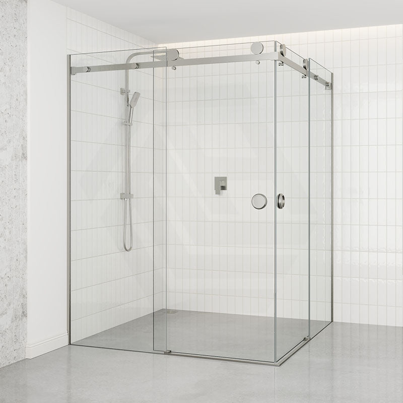 N#1(Nickel) 870-1450Mm Shower Screen Brushed Nickel Frameless Double Sliding 10Mm Glass 2000Mm