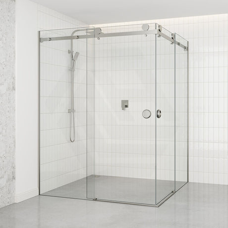N#1(Nickel) 870-1450Mm Shower Screen Brushed Nickel Frameless Double Sliding 10Mm Glass 2000Mm