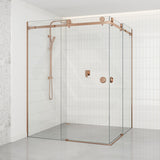 870-1450mm Shower Screen Brushed Bronze Frameless Double Sliding 10mm Glass 2000mm Height