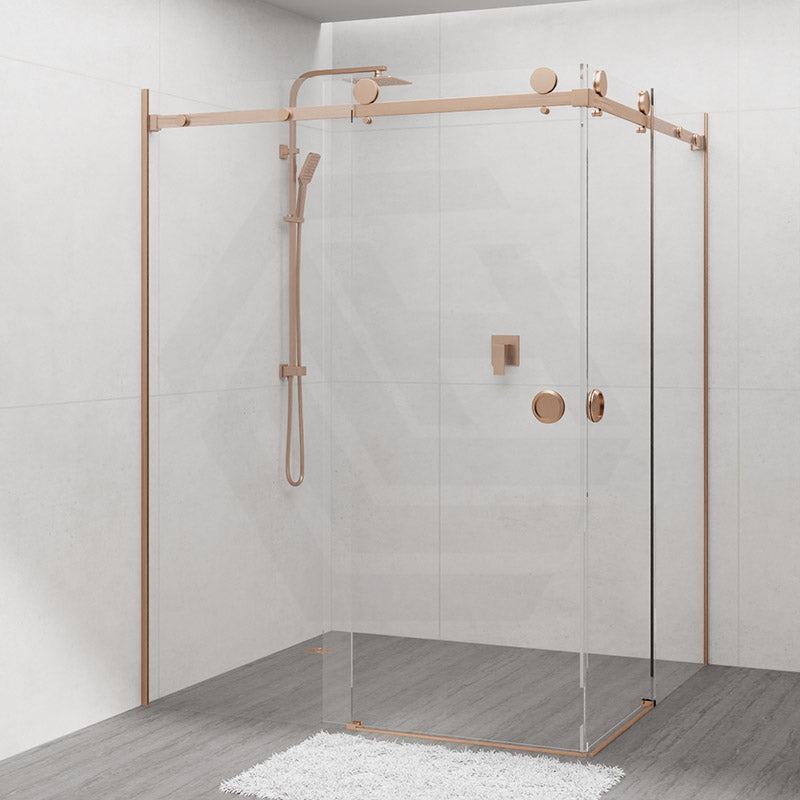 870-1450mm Shower Screen Brushed Bronze Frameless Double Sliding 10mm Glass 2000mm Height
