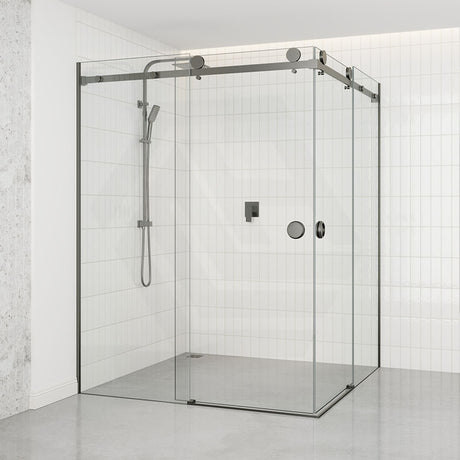 M#1(Gunmetal Grey) 870-1450Mm Shower Screen Gunmetal Grey Frameless Double Sliding 10Mm Glass