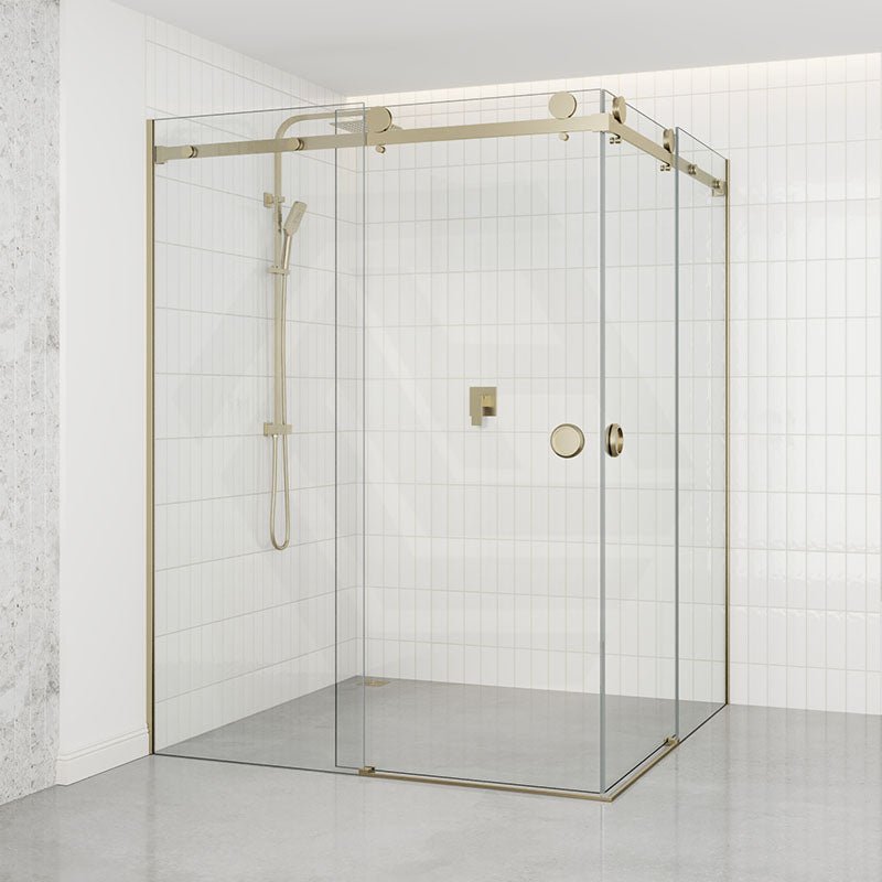G#9(Gold) 870-1450mm Shower Screen Light Gold Frameless Double Sliding 10mm Glass 2000mm Height