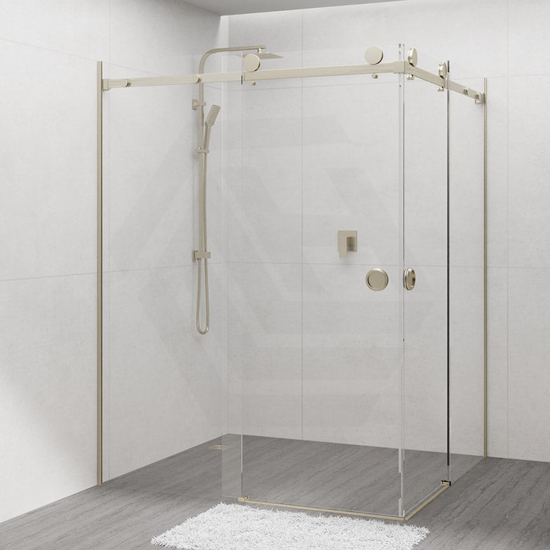 G#9(Gold) 870-1450mm Shower Screen Light Gold Frameless Double Sliding 10mm Glass 2000mm Height