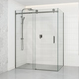 Tempered Glass Frameless L Shape Shower Screen Sliding Square Handle Gunmetal Grey