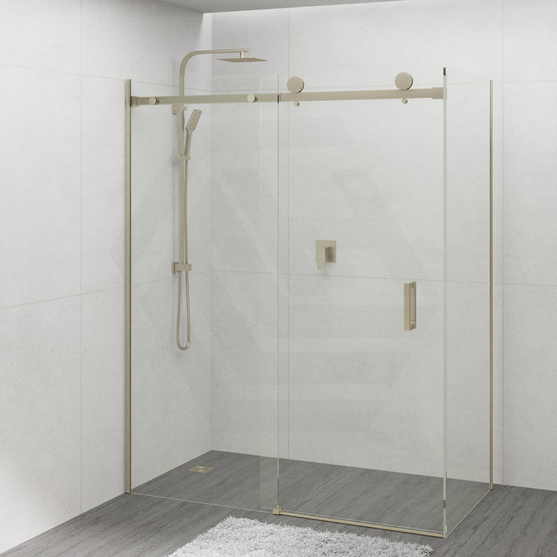 G#9(Gold) 1180-2000x2000mm Sliding Shower Screen L Shape Frameless Light Gold Square Handle 10mm Glass