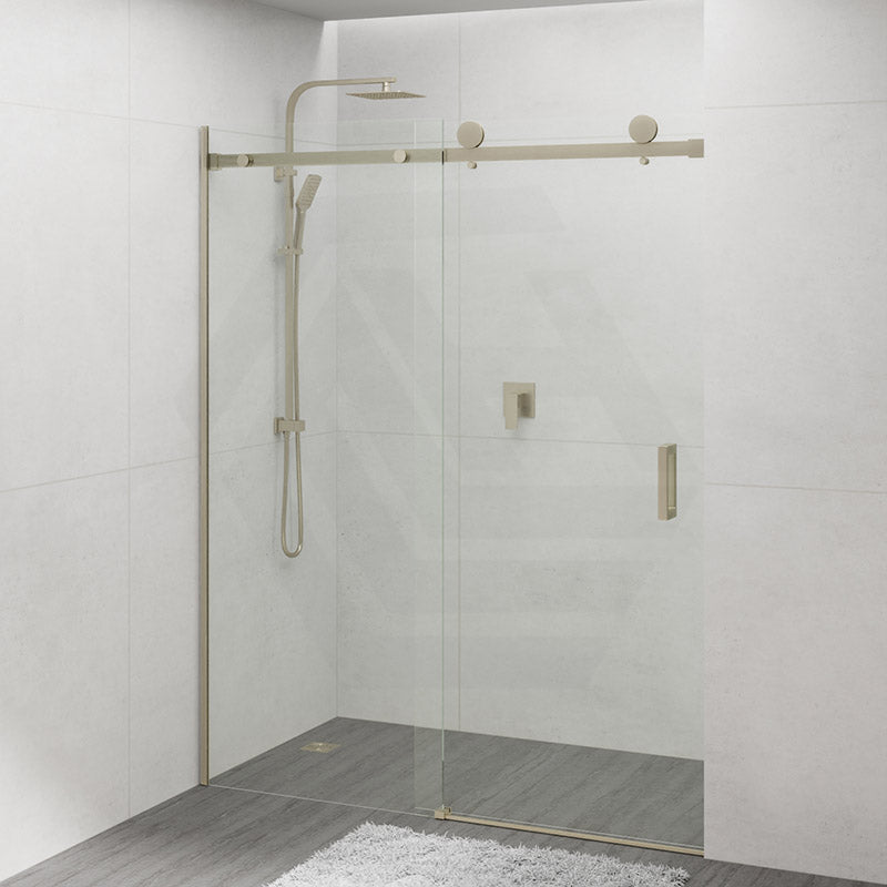 1180-2000x2000mm Wall to Wall Sliding Shower Screen Frameless Variant Colour Stainless Steel Square Handle 10mm Glass