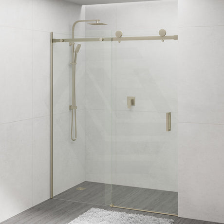 1180-2000x2000mm Wall to Wall Sliding Shower Screen Frameless Variant Colour Stainless Steel Square Handle 10mm Glass