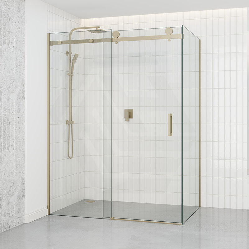 G#9(Gold) 1180-2000x2000mm Sliding Shower Screen L Shape Frameless Light Gold Square Handle 10mm Glass
