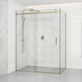 G#9(Gold) 1180-2000x2000mm Sliding Shower Screen L Shape Frameless Light Gold Square Handle 10mm Glass