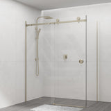 G#9(Gold) 870-1180x2000mm Light Gold Sliding Shower Screen L Shape Frameless Square Rail 10mm Glass Embedded Circle Handle
