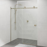 870-1180x2000mm Wall to Wall Sliding Shower Screen Frameless Variant Colour Stainless Steel Square Rail 10mm Glass Round Handle