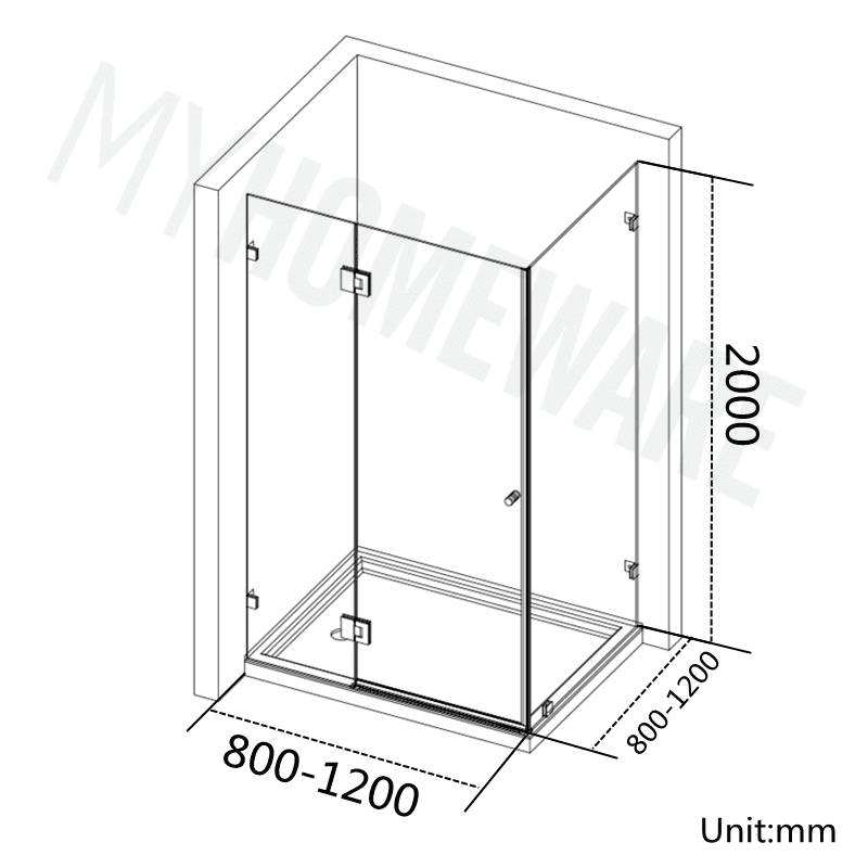 From 800mm to 1200mm Square Shower Screen Pivot Door With Return Panel Variant Colour Frameless 10mm Glass 2000mm Height