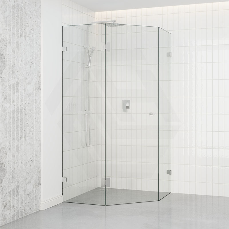 Tempered Glass Frameless Shower Screen Diamond Shape Pivot Door Chrome