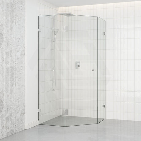 Tempered Glass Frameless Shower Screen Diamond Shape Pivot Door Chrome