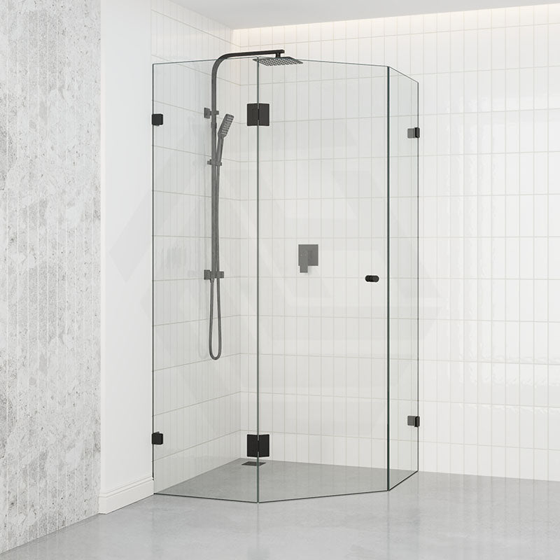 Tempered Glass Frameless Shower Screen Diamond Shape Pivot Door Black