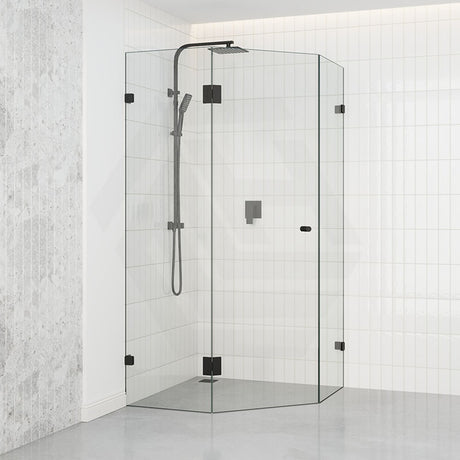 Tempered Glass Frameless Shower Screen Diamond Shape Pivot Door Black