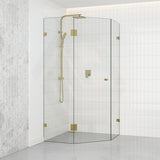 Tempered Glass Frameless Shower Screen Diamond Shape Pivot Door Brushed Gold