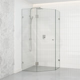 Tempered Glass Frameless Shower Screen Diamond Shape Pivot Door Brushed Nickel