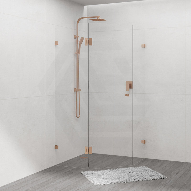 800~1150mm Diamond Shape Shower Screen Pivot Door Brushed Bronze Frameless 10mm Glass 2000mm Height